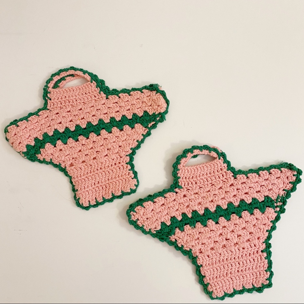 Vtg PR Basket Crochet Hot Pad Pot Holder Wall Hang